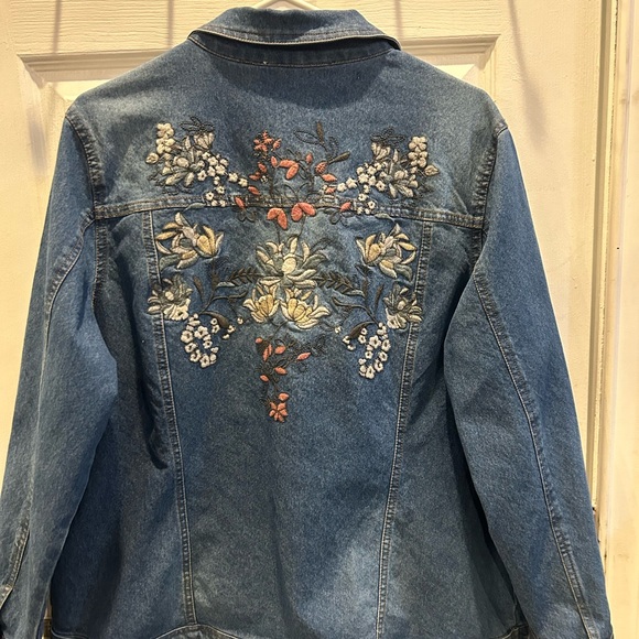 Tantrums Jackets & Blazers - Tantrums Blue Denim Jacket with Floral Accents XL